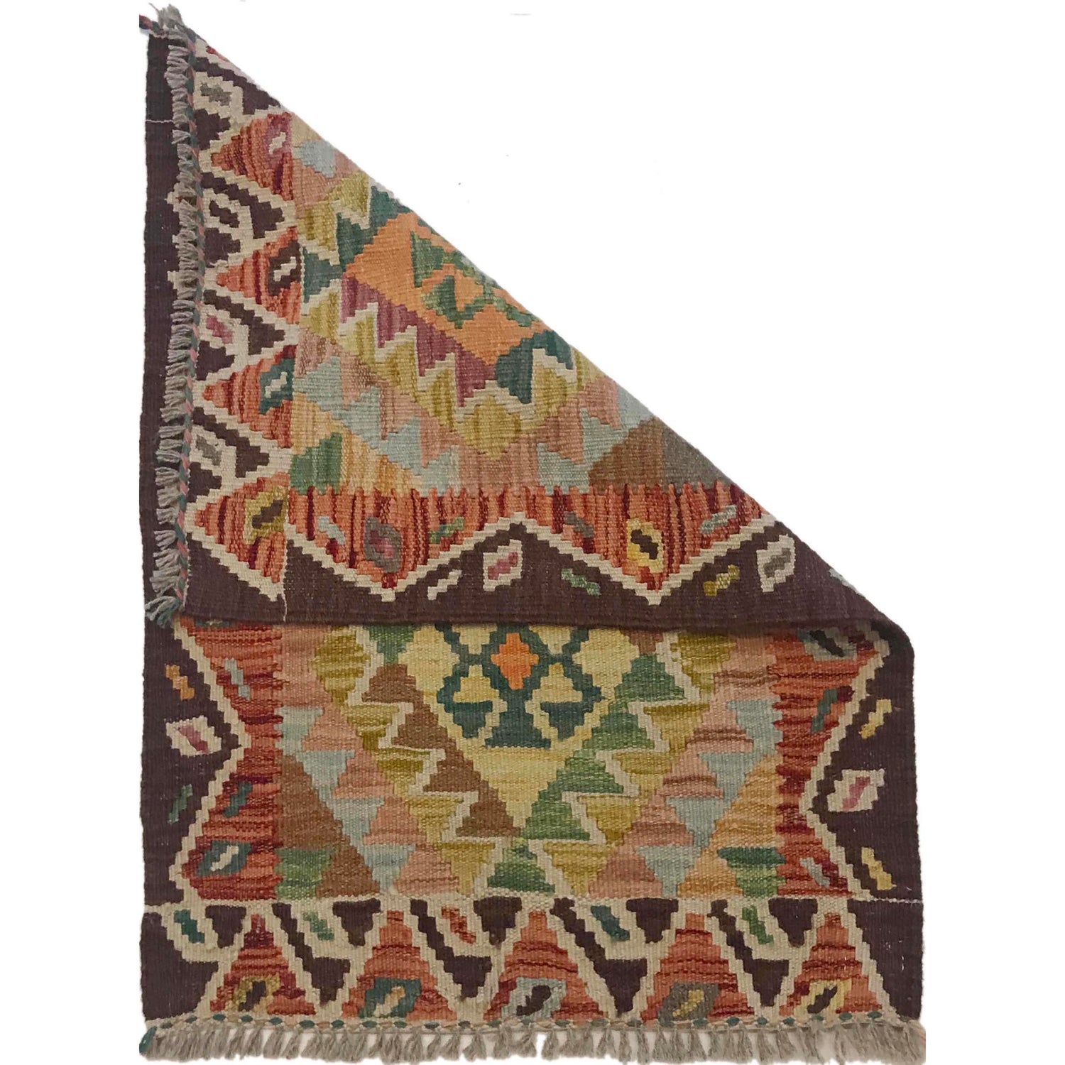 Handmade Turkish Design Wool Kilim 2' 1" x 2' 11" ft / 63 x 88 cm - No. W35552