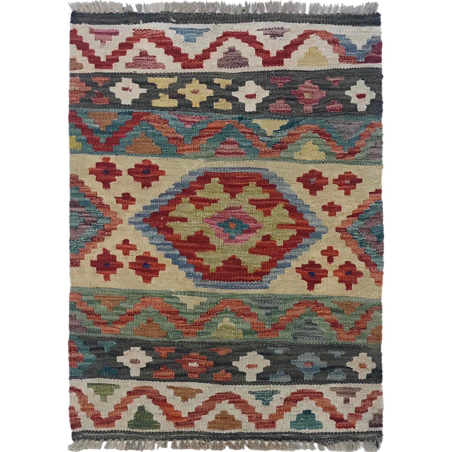 Hand Knotted Flatweave Kilim 2' 0" x 2' 11" ft / 62 x 88 cm - No. W35554