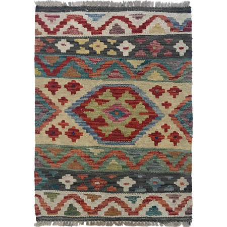 Hand Knotted Flatweave Kilim 2' 0" x 2' 11" ft / 62 x 88 cm - No. W35554