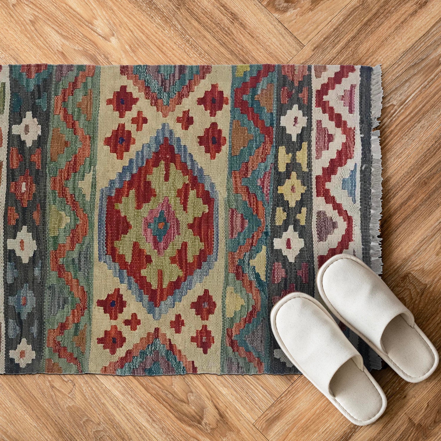 Hand Knotted Flatweave Kilim 2' 0" x 2' 11" ft / 62 x 88 cm - No. W35554