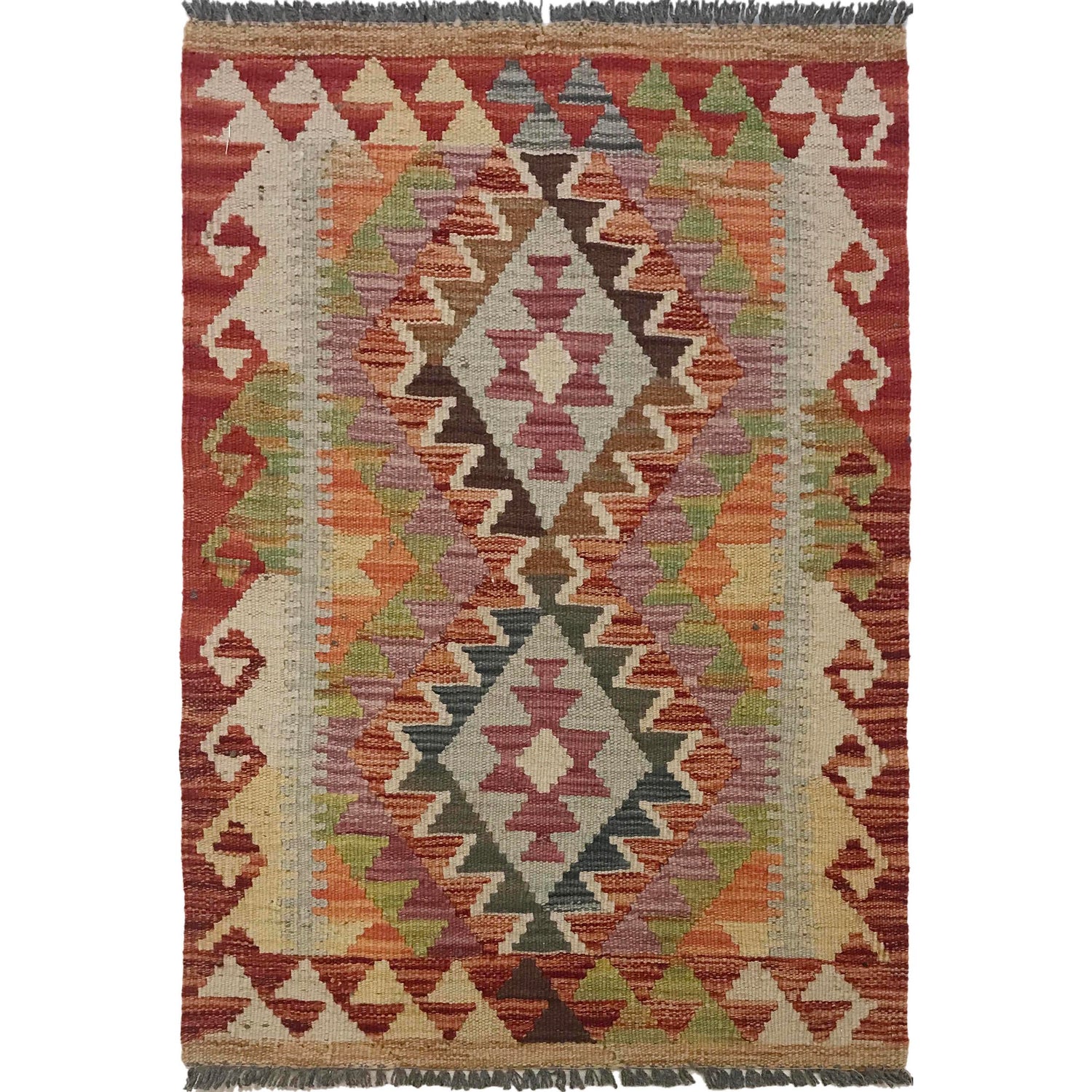 Handmade Afghan Vegetable Kilim 2' 2" x 3' 1" ft / 65 x 94 cm - No. W35556