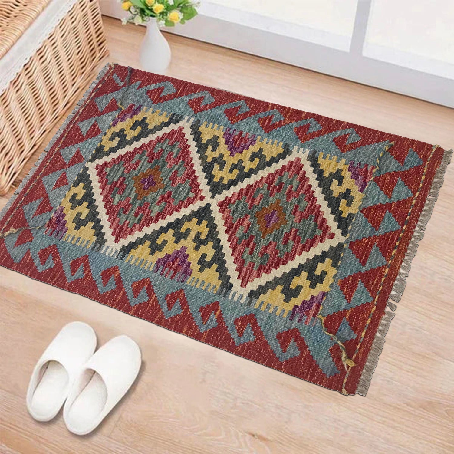 Handmade Vegetable Kilim 2' 0" x 2' 11" ft / 60 x 89 cm - No. W35559