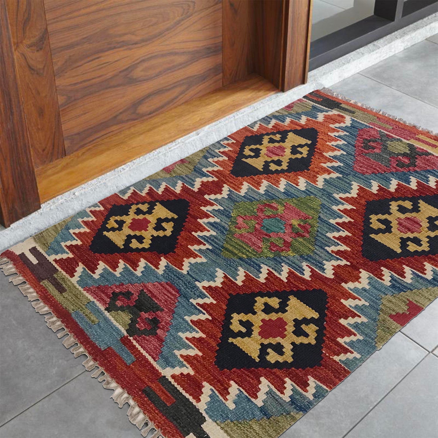 Hand Knotted Afghan Style Kilim 2' 2" x 2' 11" ft / 66 x 89 cm - No. W35562