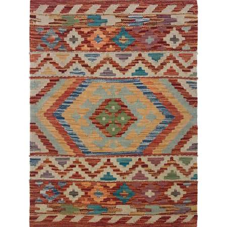 Handmade Turkish Design Wool Kilim 2' 1" x 3' 0" ft / 63 x 91 cm - No. W35566