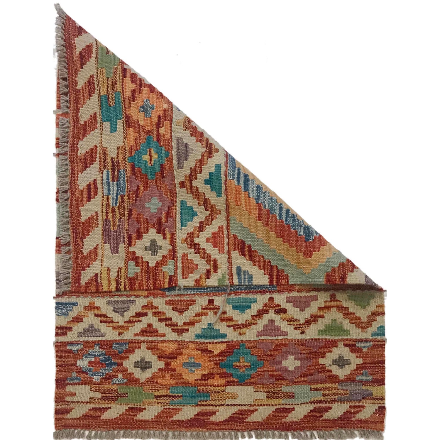 Handmade Turkish Design Wool Kilim 2' 1" x 3' 0" ft / 63 x 91 cm - No. W35566