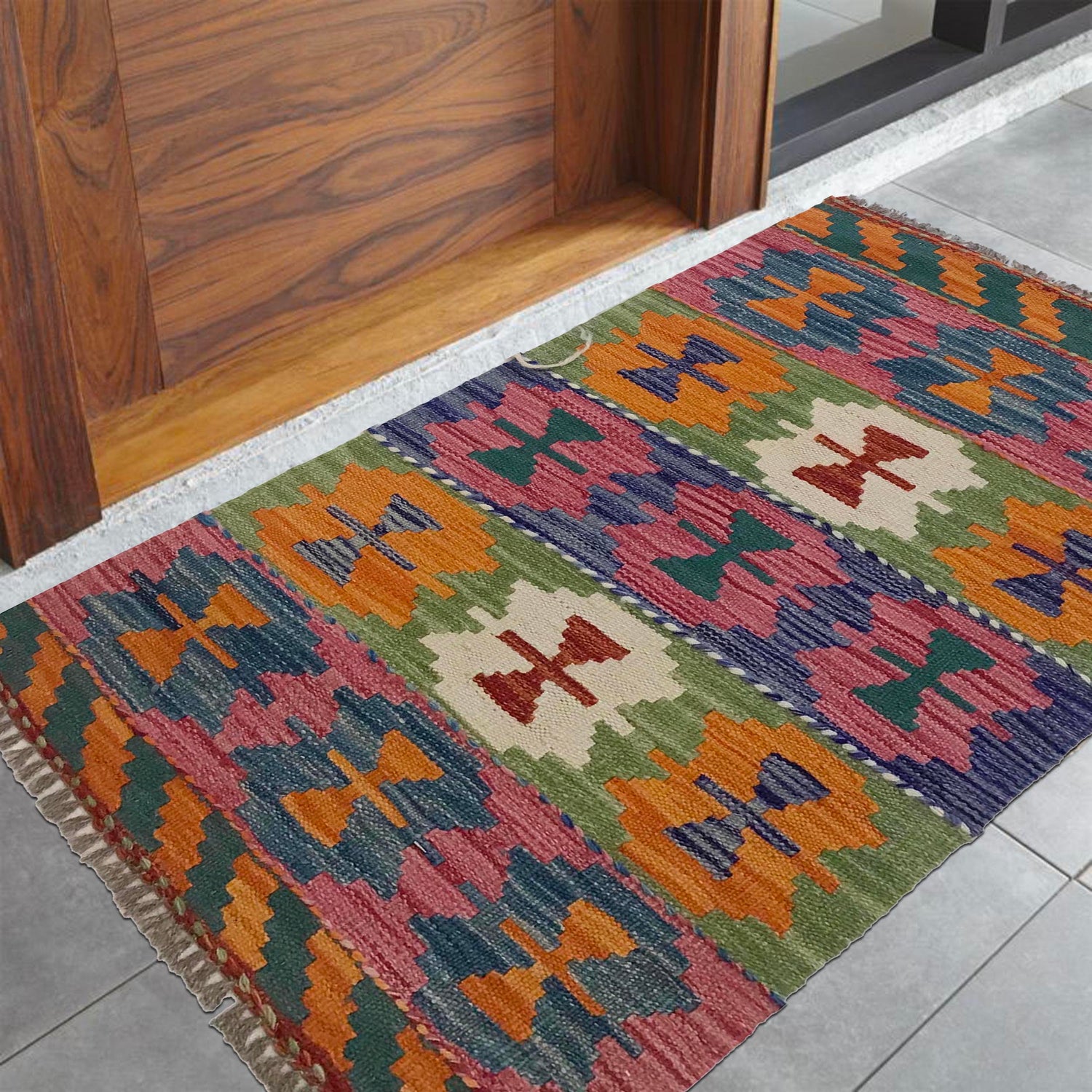 Hand Knotted Flatweave Kilim 1' 10" x 2' 10" ft / 55 x 86 cm - No. W35568