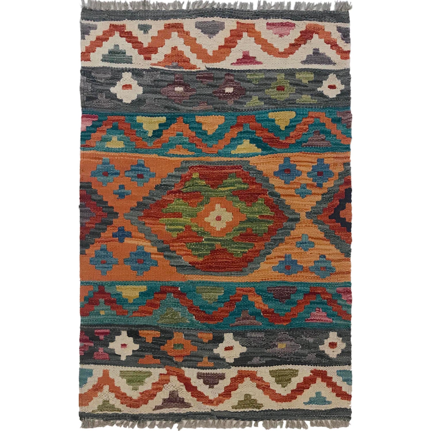 Hand Made Afghan Kilim 1' 11" x 3' 0" ft / 59 x 92 cm - No. W35570