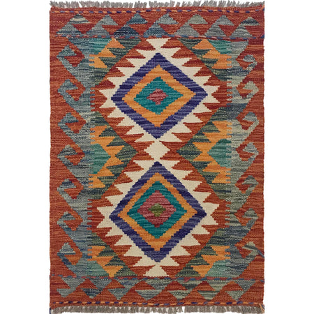 Multi Color ful Flat-Weave Wool Kilim 2' 0" x 3' 0" ft / 62 x 91 cm - No. W35572