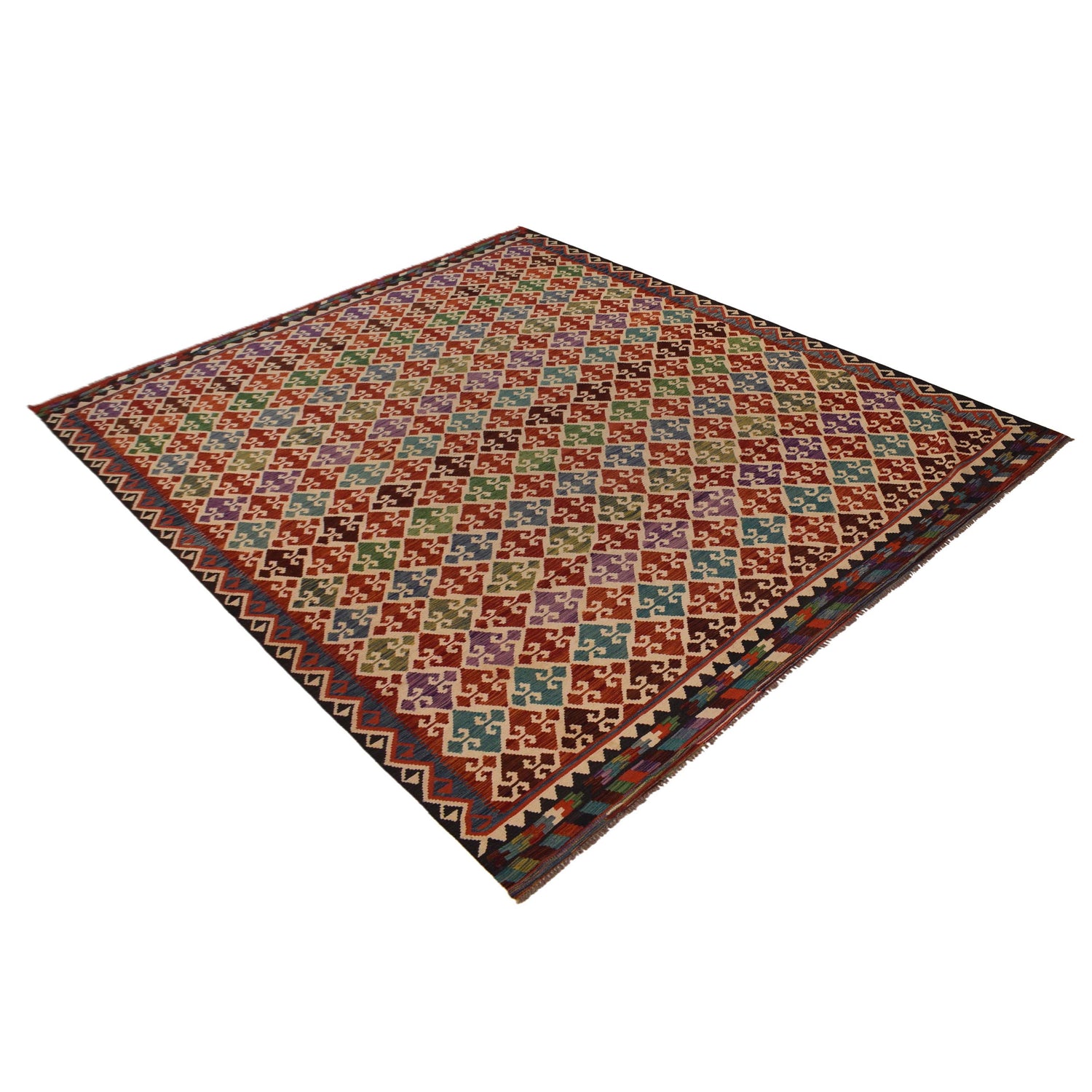 Hand Woven Wool Kelim 9' 11" x 13' 0" ft / 302 x 396 cm - No. W35577