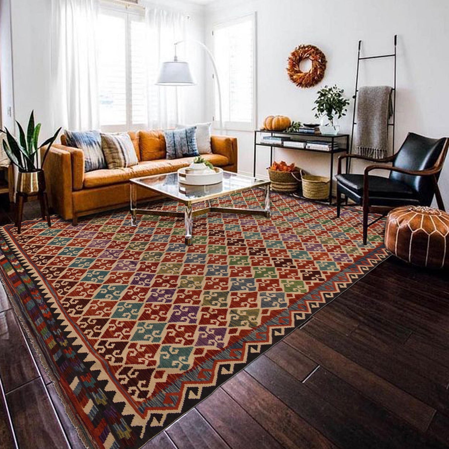 Hand Woven Wool Kelim 9' 11" x 13' 0" ft / 302 x 396 cm - No. W35577