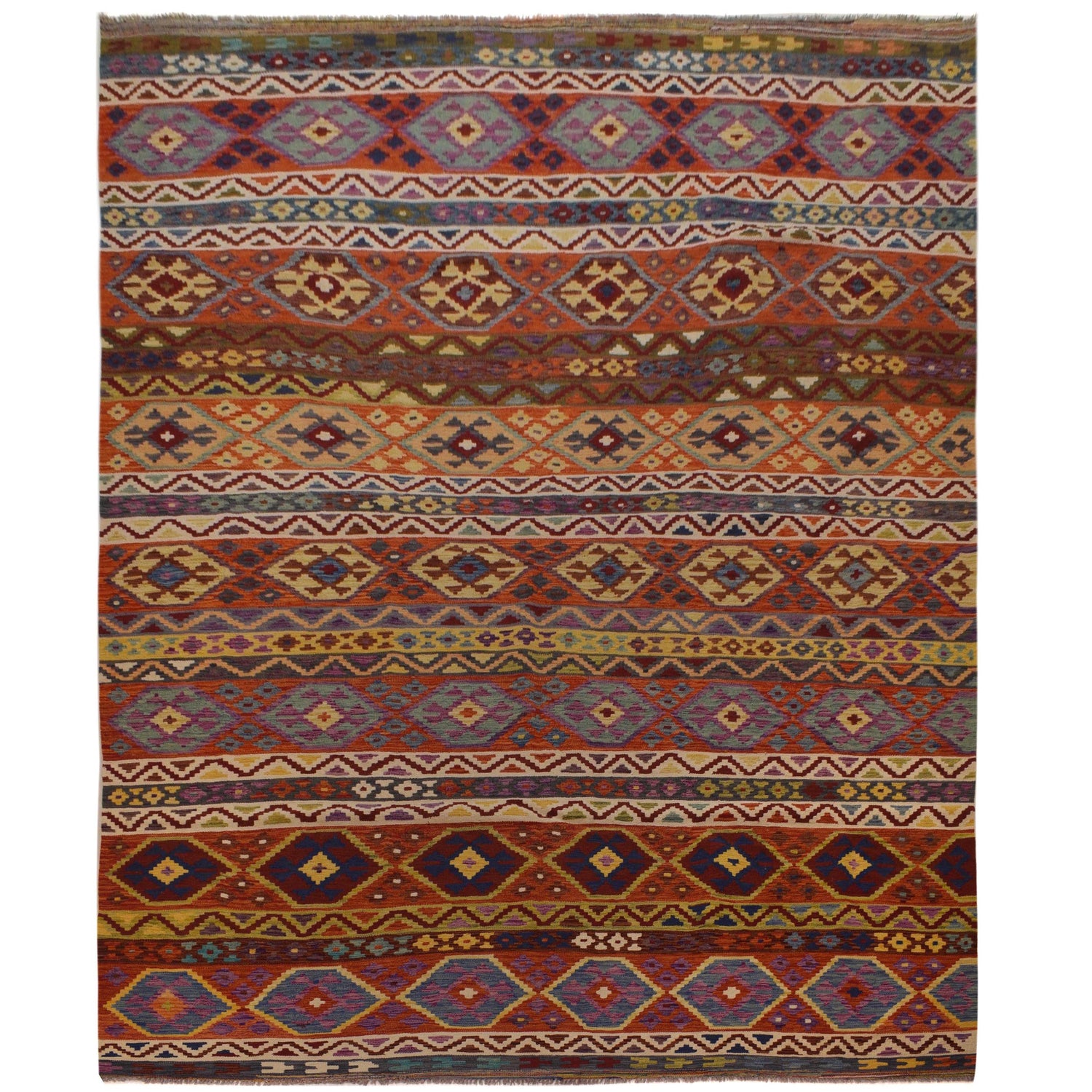 Handmade Turkish Design Wool Kilim 9' 5" x 13' 0" ft / 286 x 395 cm - No. W35578