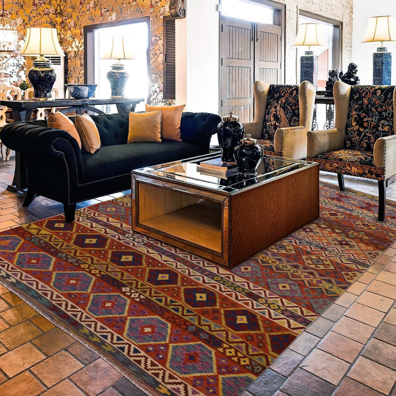 Handmade Turkish Design Wool Kilim 9' 5" x 13' 0" ft / 286 x 395 cm - No. W35578