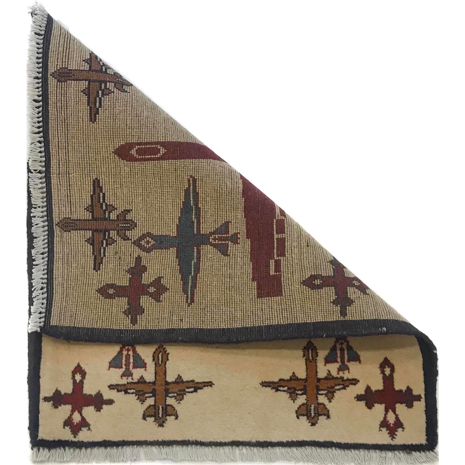 Beige Color War Rug 2' 1" x 2' 5" ft / 63 x 73 cm - No. W35582