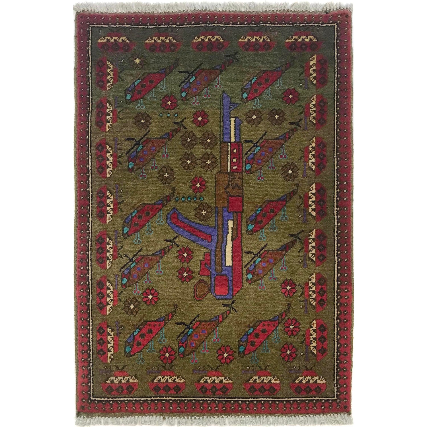 Handcrafted Afghan War Rug 2' 1" x 3' 2" ft / 63 x 97 cm - No. W35583