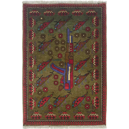 Handcrafted Afghan War Rug 2' 1" x 3' 2" ft / 63 x 97 cm - No. W35583