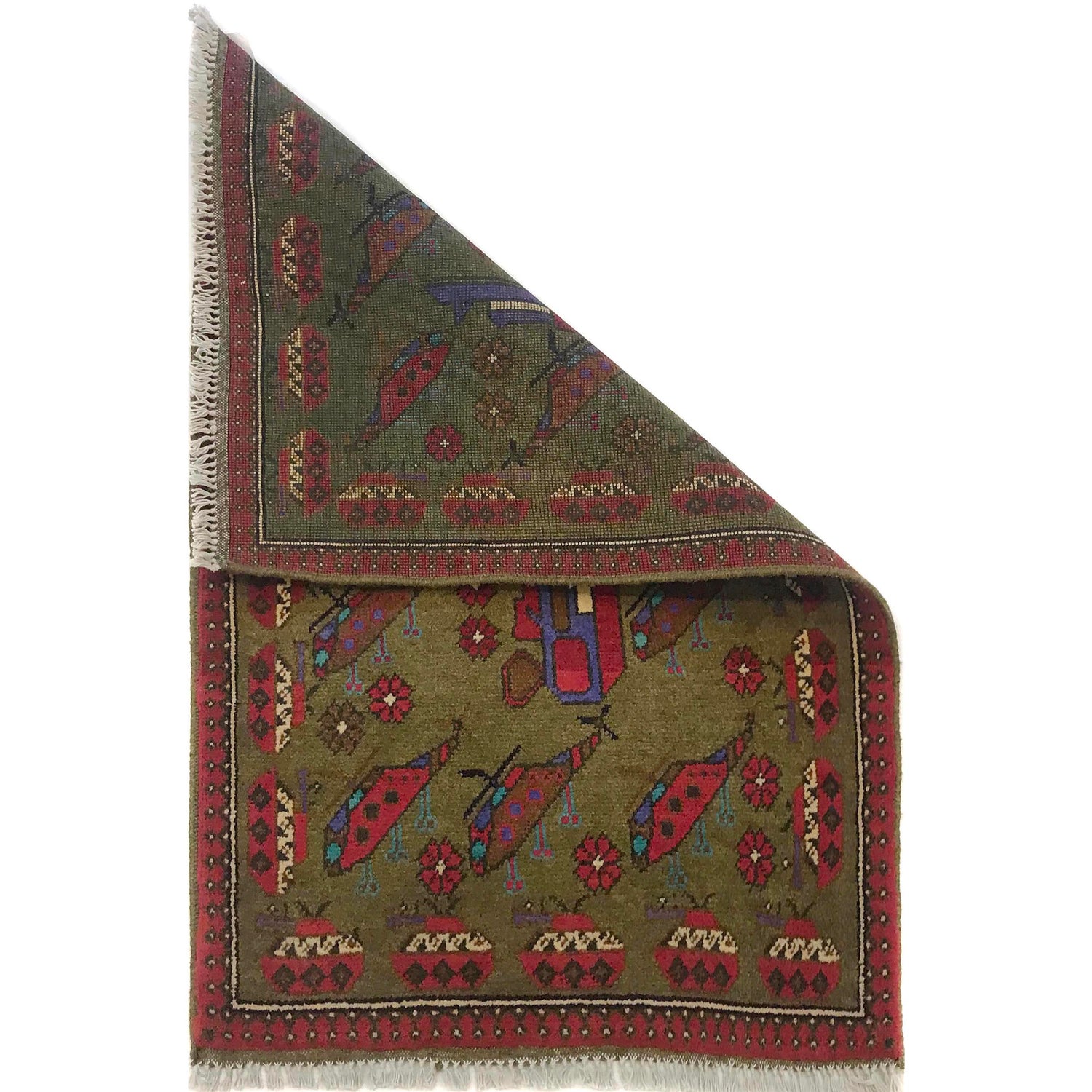 Handcrafted Afghan War Rug 2' 1" x 3' 2" ft / 63 x 97 cm - No. W35583