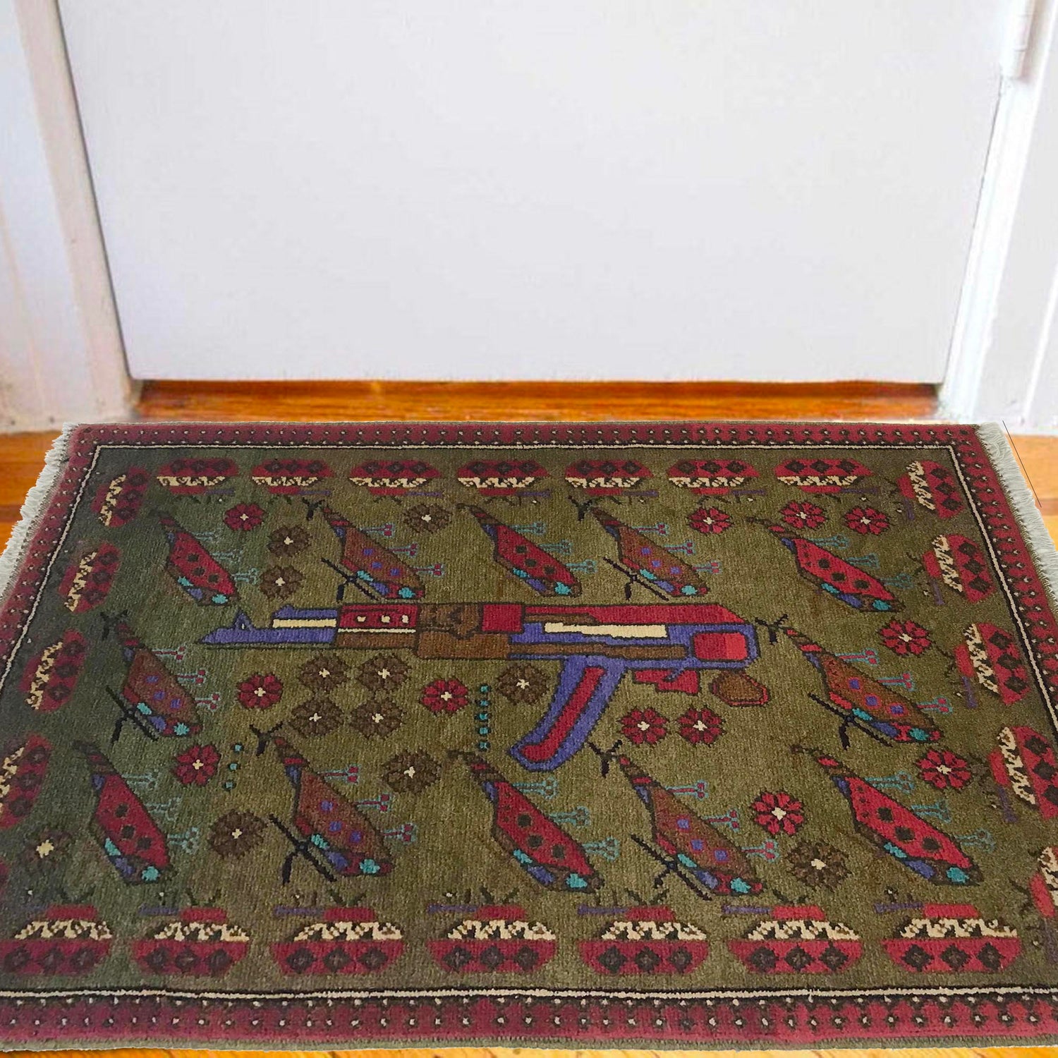 Handcrafted Afghan War Rug 2' 1" x 3' 2" ft / 63 x 97 cm - No. W35583