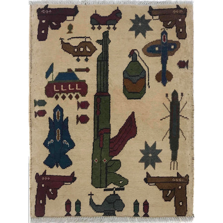 Afghan War Rug – Military Design 2' 0" x 2' 6" ft / 62 x 77 cm - No. W35586