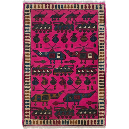 Hand-Knotted Afghan War Carpet 2' 0" x 2' 11" ft / 61 x 89 cm - No. W35588
