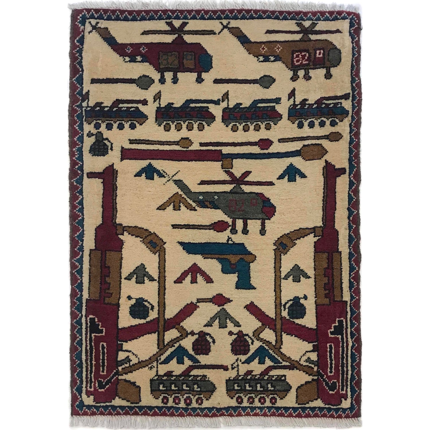 Authentic Afghan War Area Rug 2' 0" x 2' 8" ft / 61 x 82 cm - No. W35591