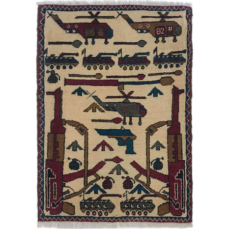 Authentic Afghan War Area Rug 2' 0" x 2' 8" ft / 61 x 82 cm - No. W35591