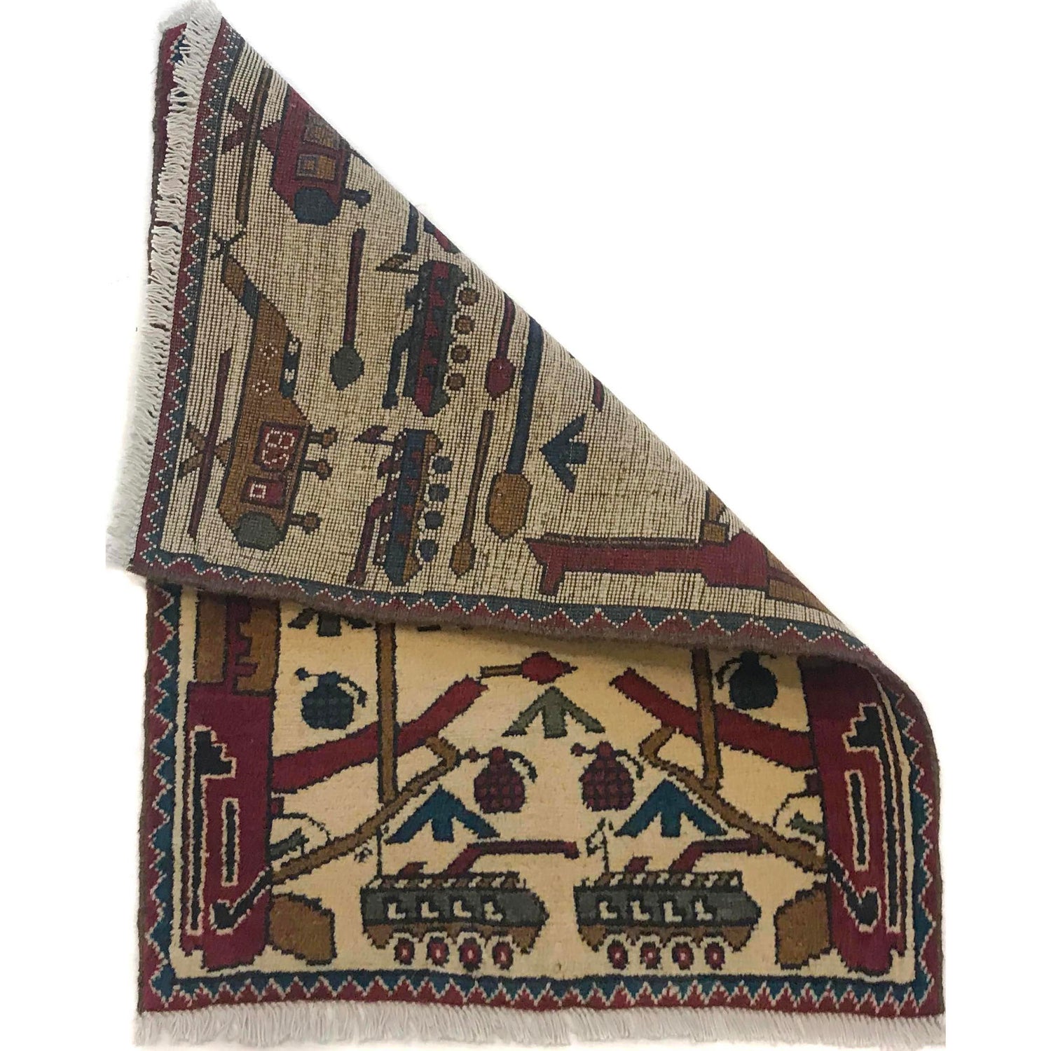 Authentic Afghan War Area Rug 2' 0" x 2' 8" ft / 61 x 82 cm - No. W35591