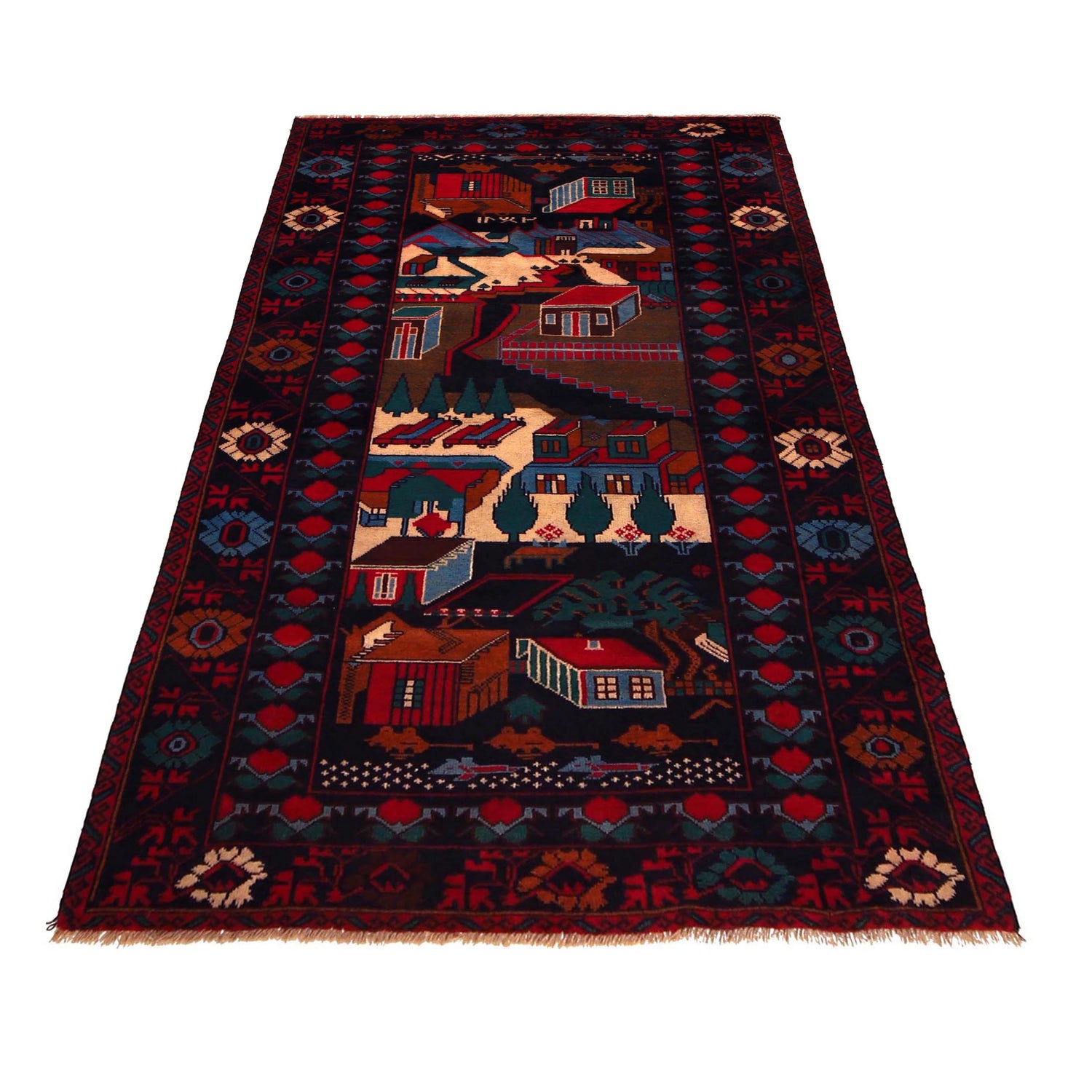 Handmade Picture Area Rug 3' 8" x 6' 9" ft / 111 x 207 cm - No. W35804