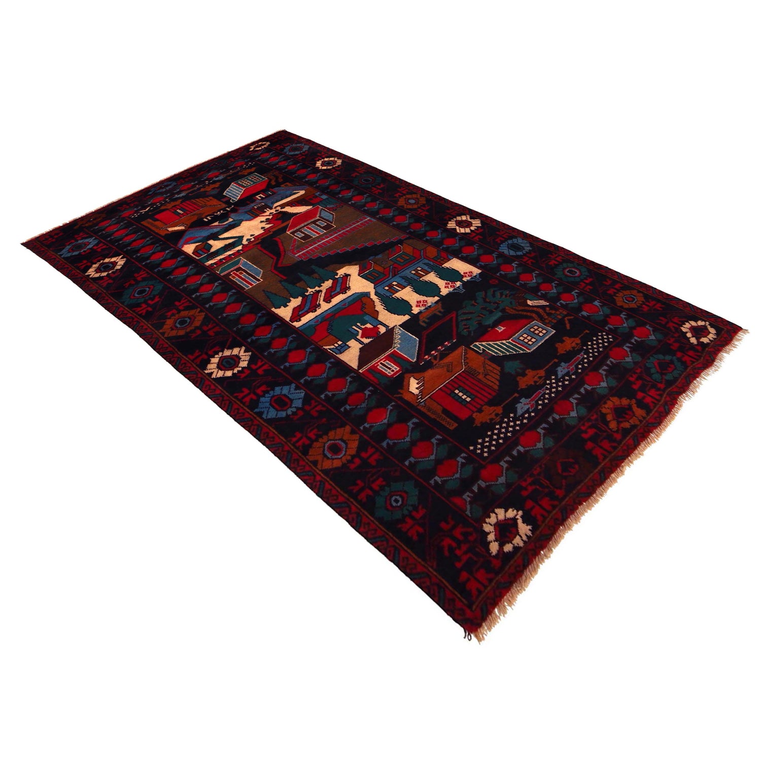Handmade Picture Area Rug 3' 8" x 6' 9" ft / 111 x 207 cm - No. W35804