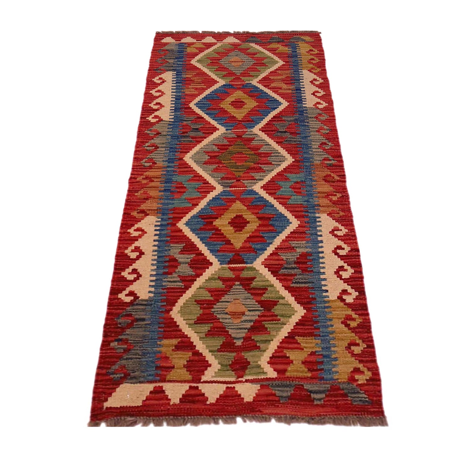 Multi Color ful Flat-Weave Wool Kilim Runner 1' 9" x 4' 9"  ft / 54 x 144 cm - No. W35949