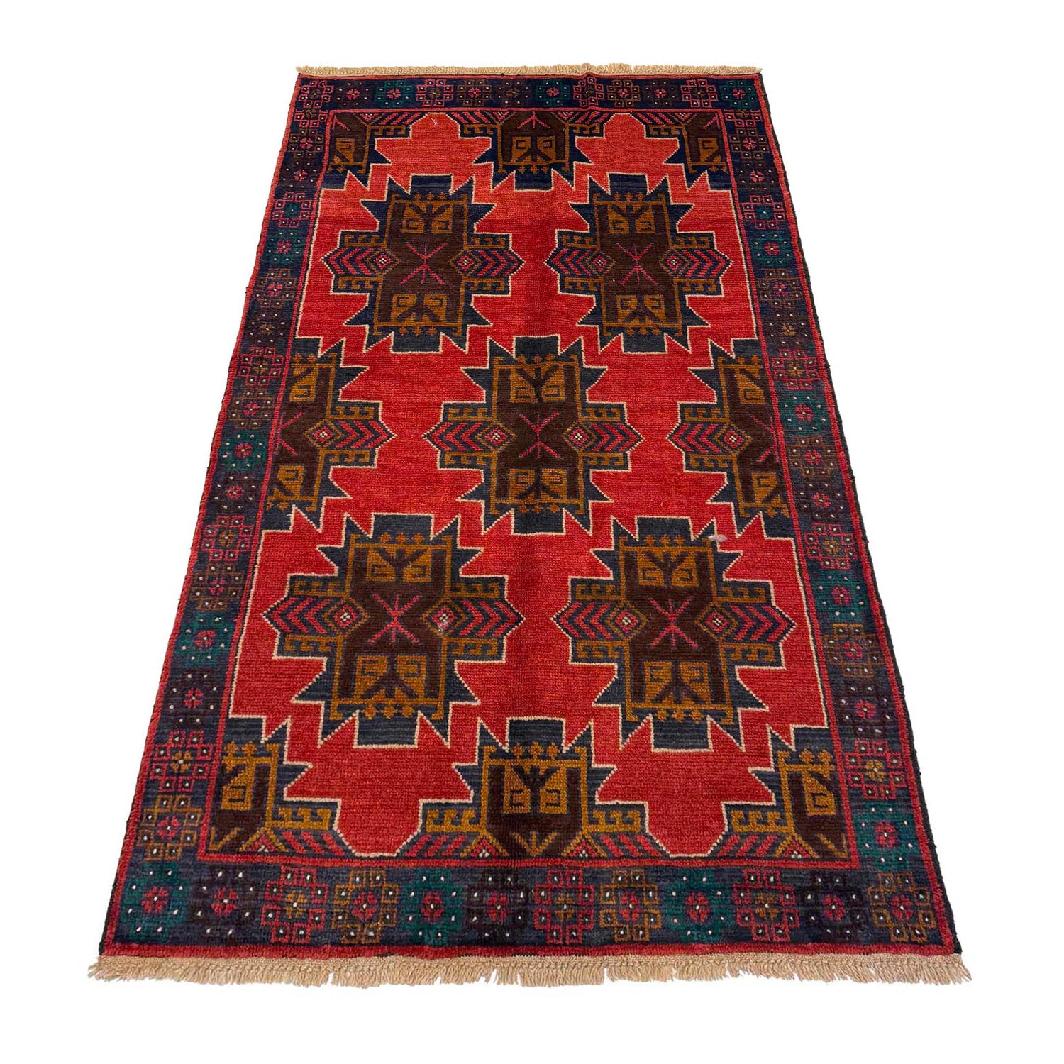 Red Color Baluchi Rug 3' 7" x 6' 6" ft / 108 x 197 cm - No. W36542