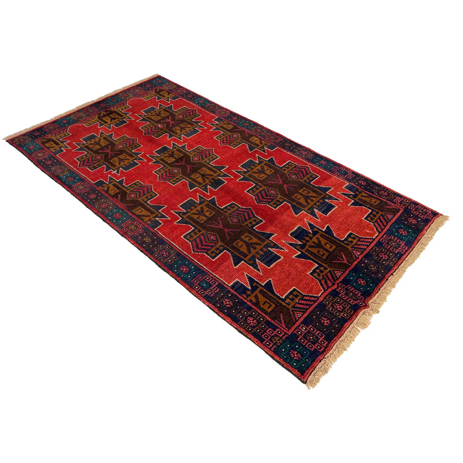 Red Color Baluchi Rug 3' 7" x 6' 6" ft / 108 x 197 cm - No. W36542