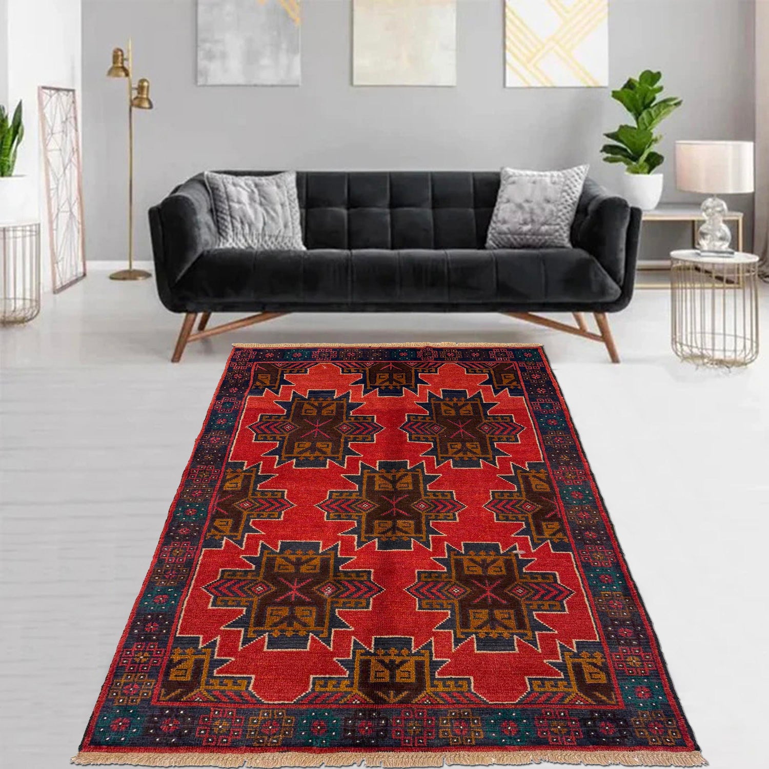 Red Color Baluchi Rug 3' 7" x 6' 6" ft / 108 x 197 cm - No. W36542