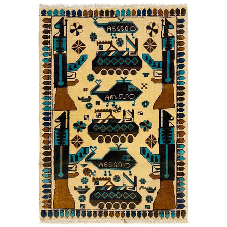 Afghan War Rug – Military Design 2' 10" x 4' 2" ft / 87 x 126 cm - No. W36557