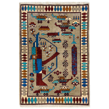 Handmade Afghan War Area Rug 2' 10" x 4' 0" ft / 87 x 123 cm - No. W36558