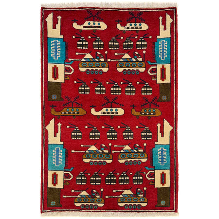 Red Color War Rug 2' 7" x 3' 10" ft / 80 x 117 cm - No. W36561