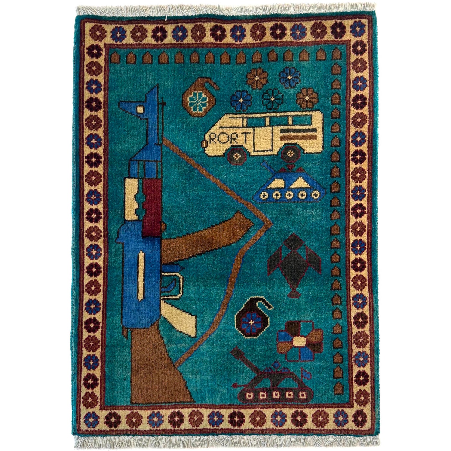 Hand-Knotted Afghan War Carpet 2' 0" x 2' 9" ft / 60 x 85 cm - No. W36577