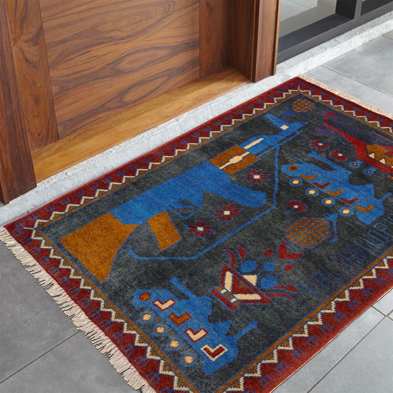 Handcrafted Afghan War Rug 2' 0" x 2' 10" ft / 60 x 86 cm - No. W36585
