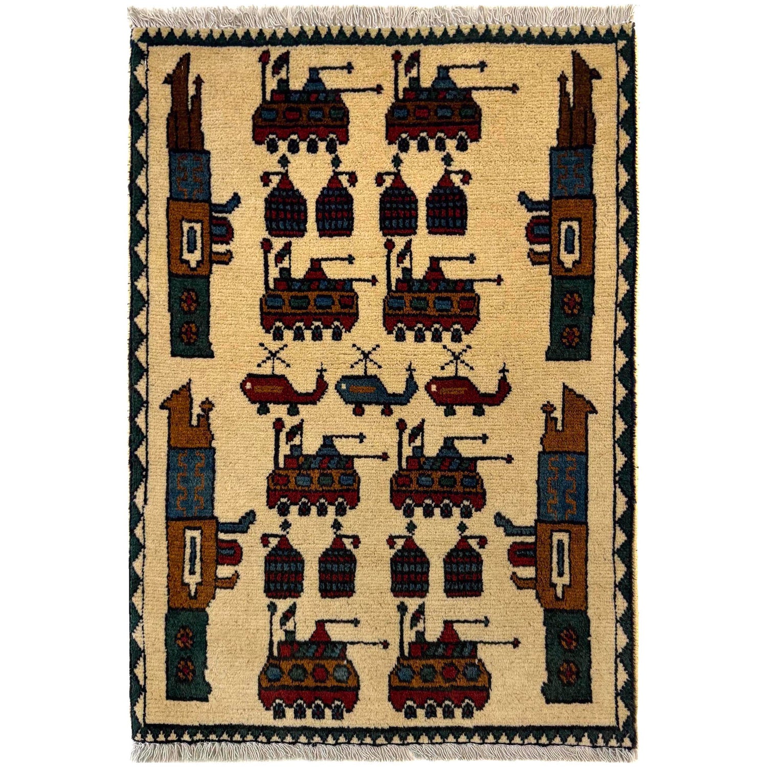 Authentic Afghan War Area Rug 2' 0" x 2' 9" ft / 61 x 82 cm - No. W36586