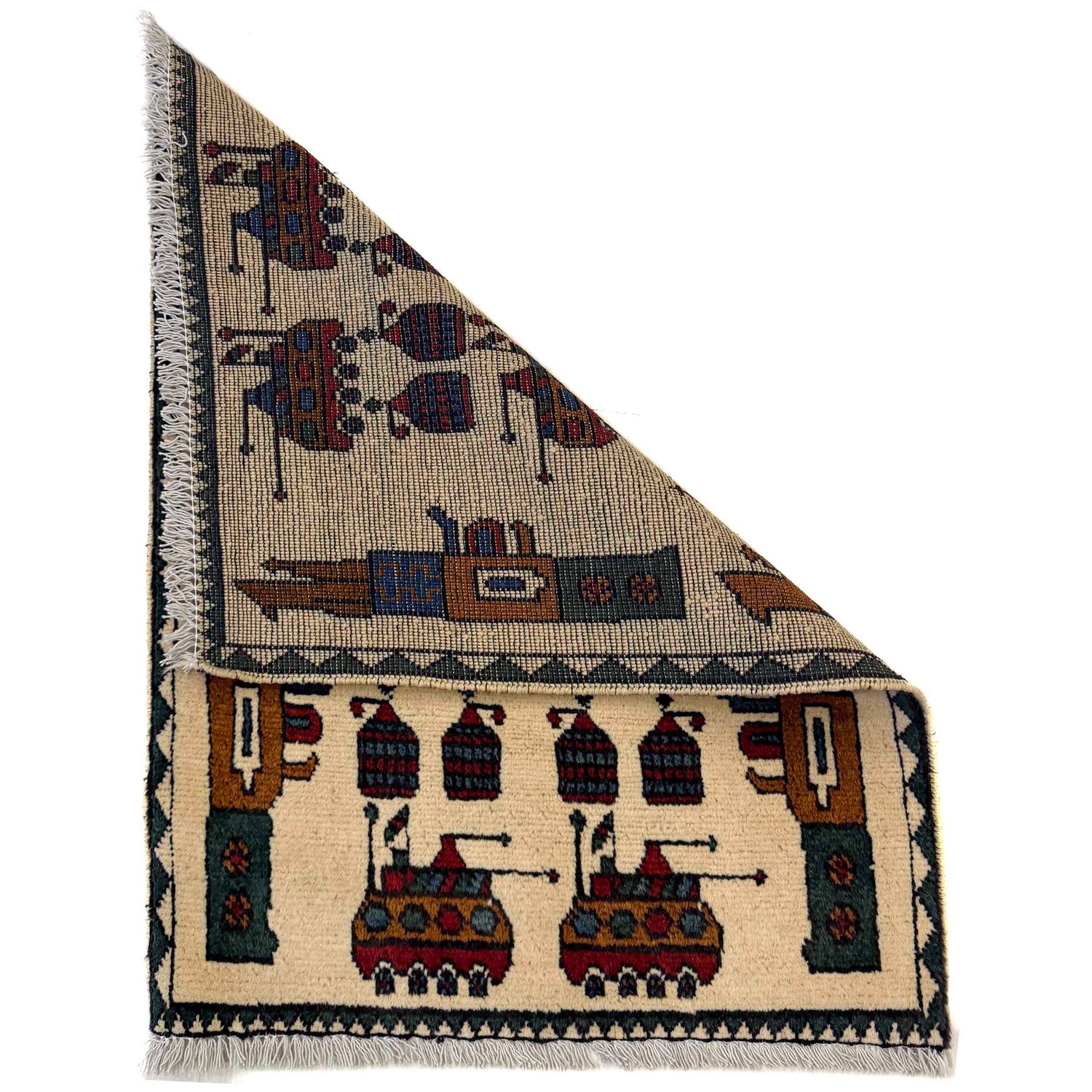 Authentic Afghan War Area Rug 2' 0" x 2' 9" ft / 61 x 82 cm - No. W36586