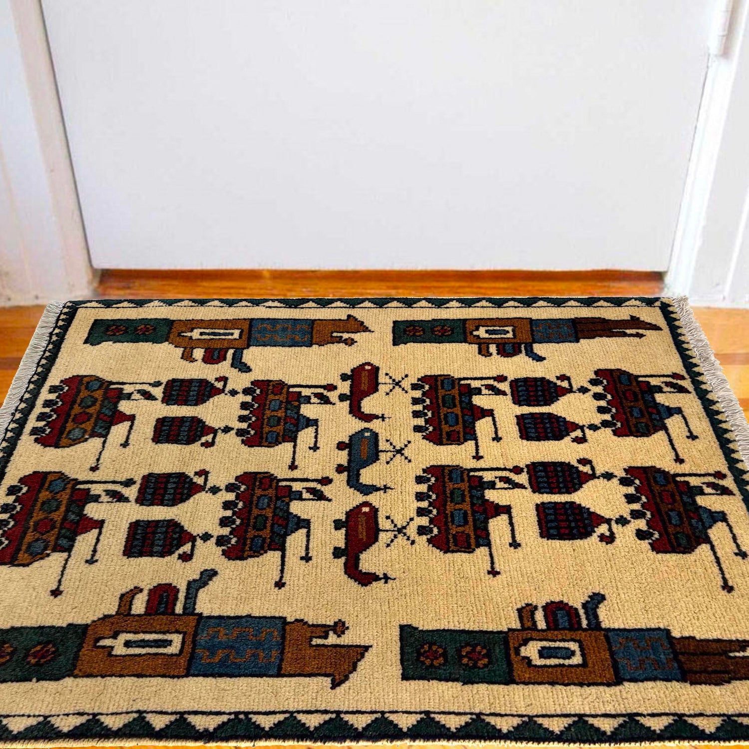 Authentic Afghan War Area Rug 2' 0" x 2' 9" ft / 61 x 82 cm - No. W36586