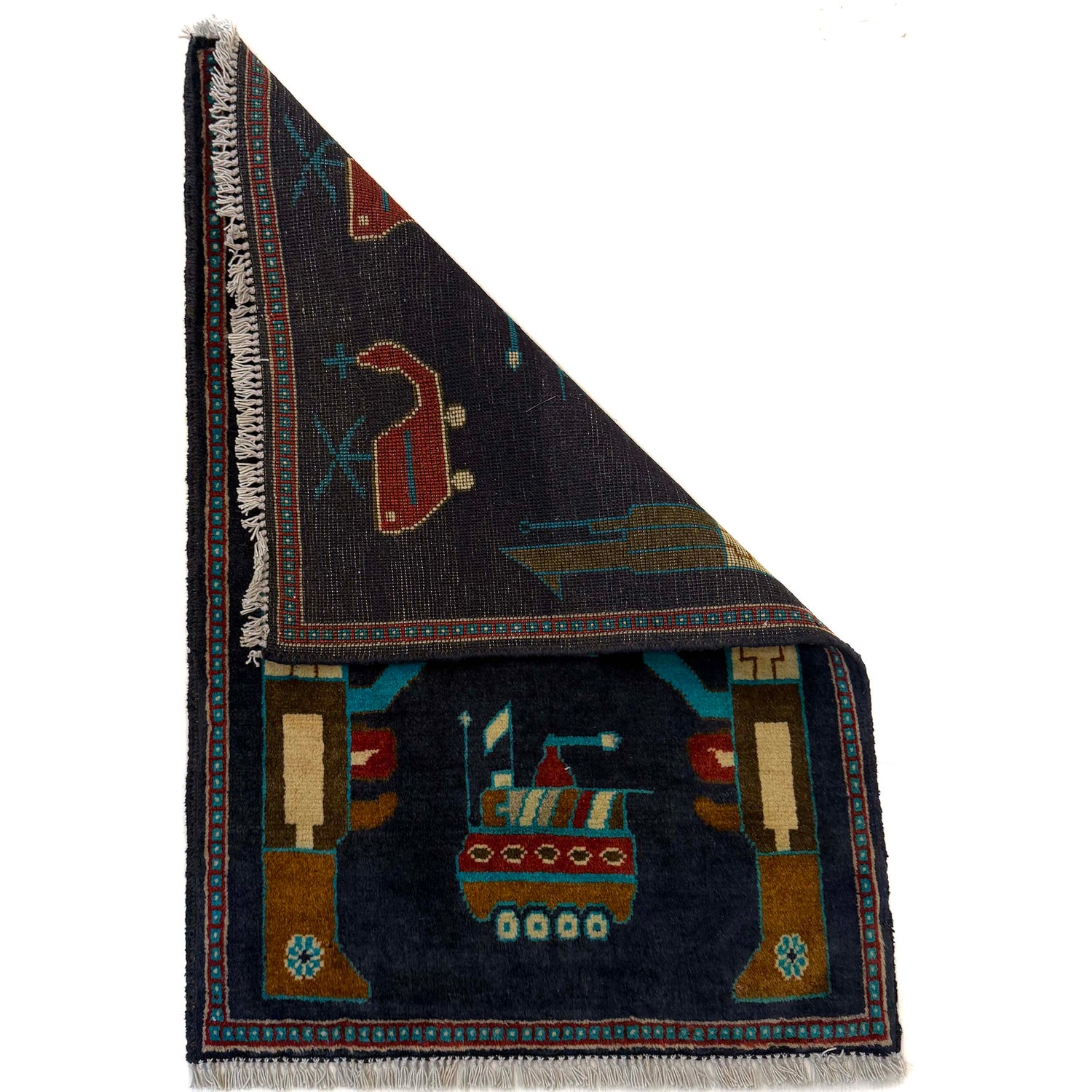 Handcrafted Afghan War Rug 2' 0" x 2' 10" ft / 61 x 87 cm - No. W36590