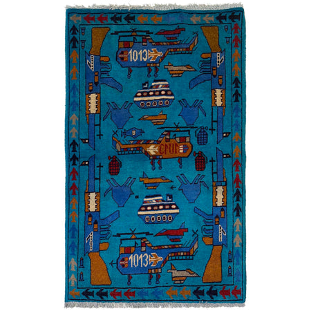 Authentic Afghan War Area Rug 2' 7" x 3' 11" ft / 78 x 120 cm - No. W36598