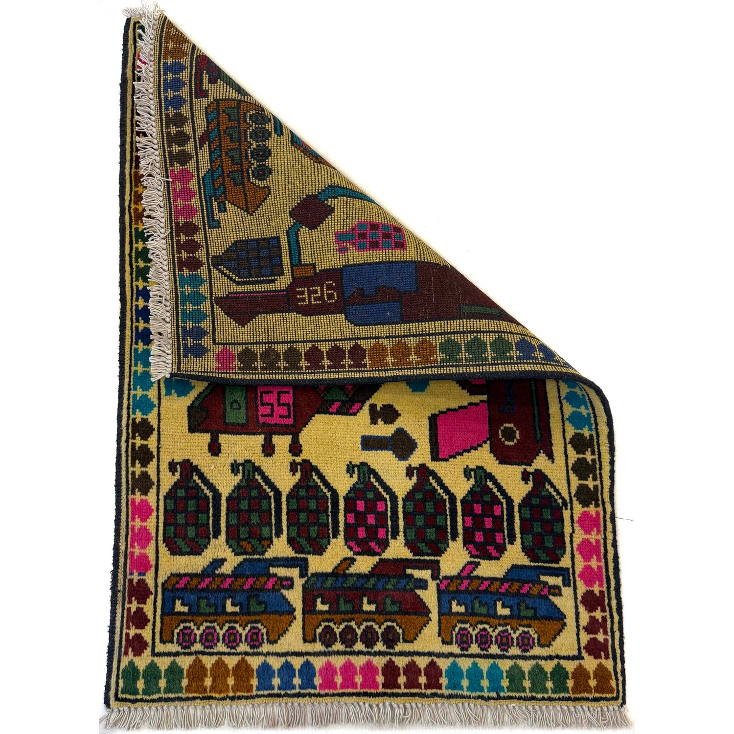 Afghan War Rug – Military Design 1' 11" x 2' 11" ft / 59 x 88 cm - No. W36607