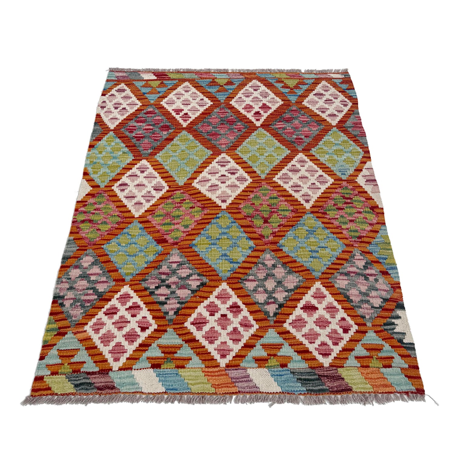 Multi Color ful Flat-Weave Wool Kilim 2' 9" x 4' 0" ft / 83 x 121 cm - No. W36774
