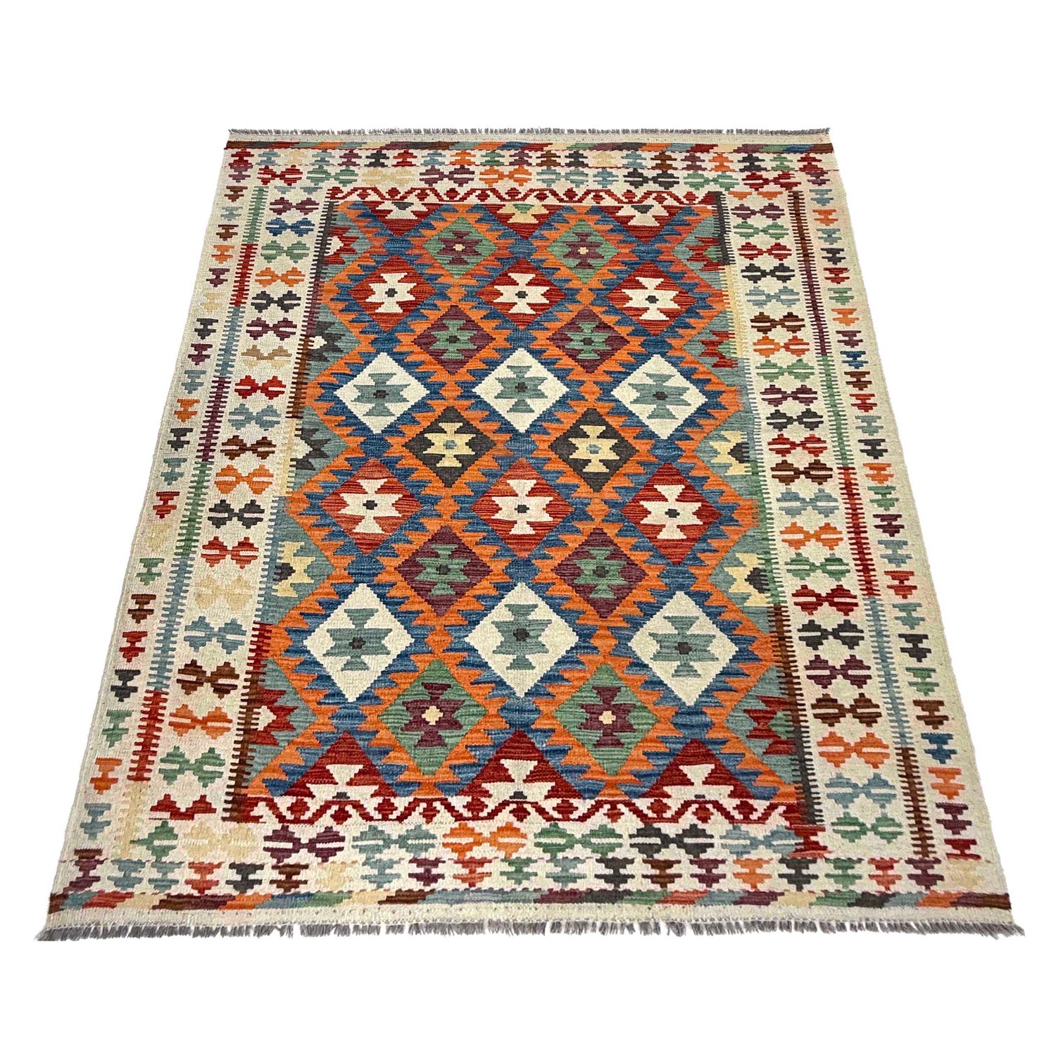 Handmade Turkish Design Wool Kilim 4' 11" x 6' 6" ft / 149 x 197 cm - No. W36820