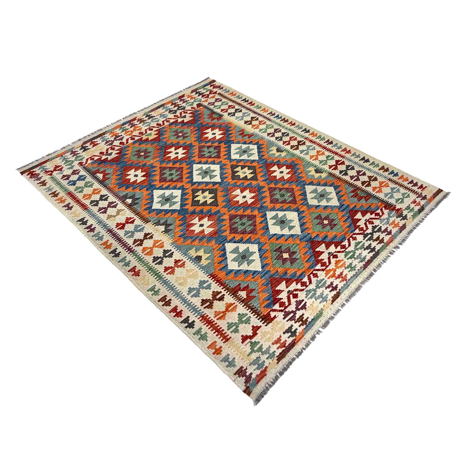 Handmade Turkish Design Wool Kilim 4' 11" x 6' 6" ft / 149 x 197 cm - No. W36820