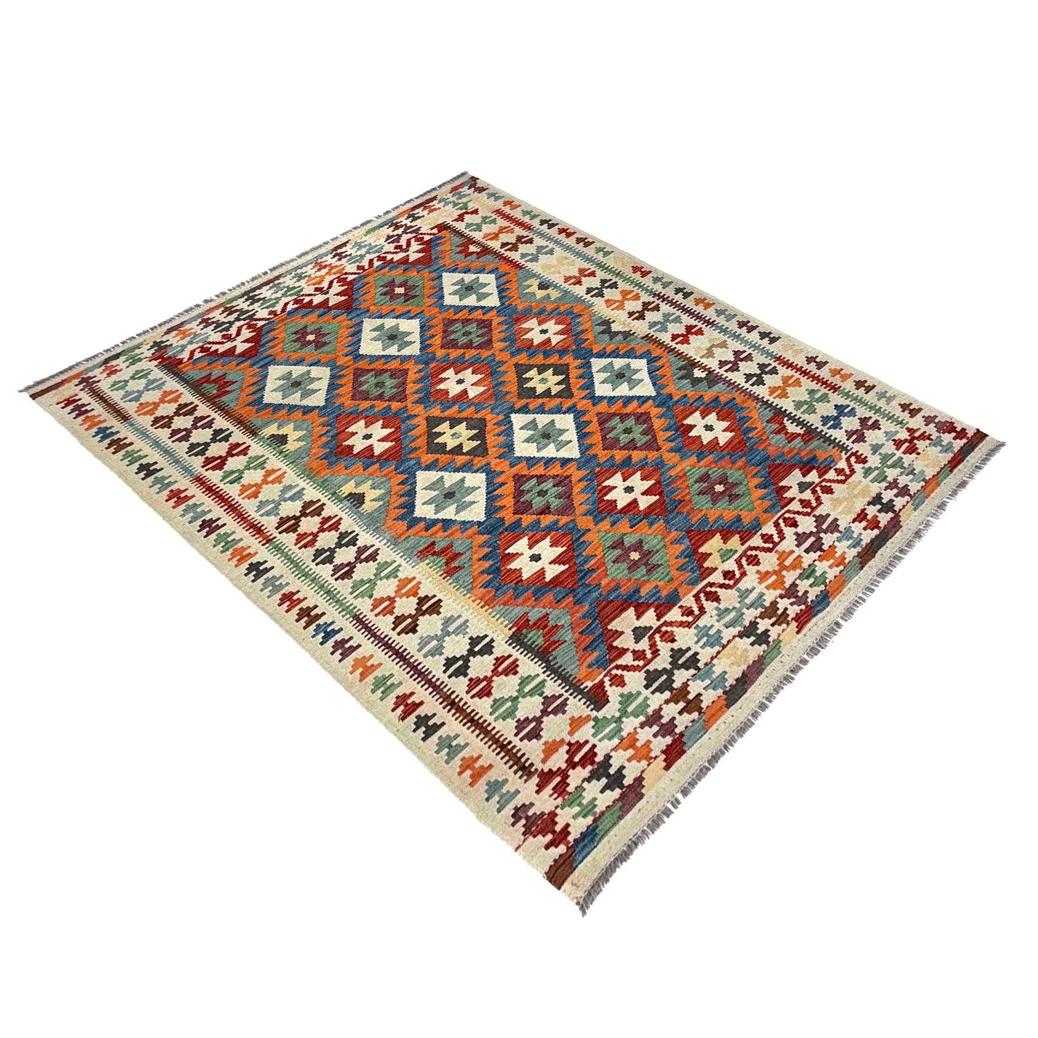 Handmade Turkish Design Wool Kilim 4' 11" x 6' 6" ft / 149 x 197 cm - No. W36820