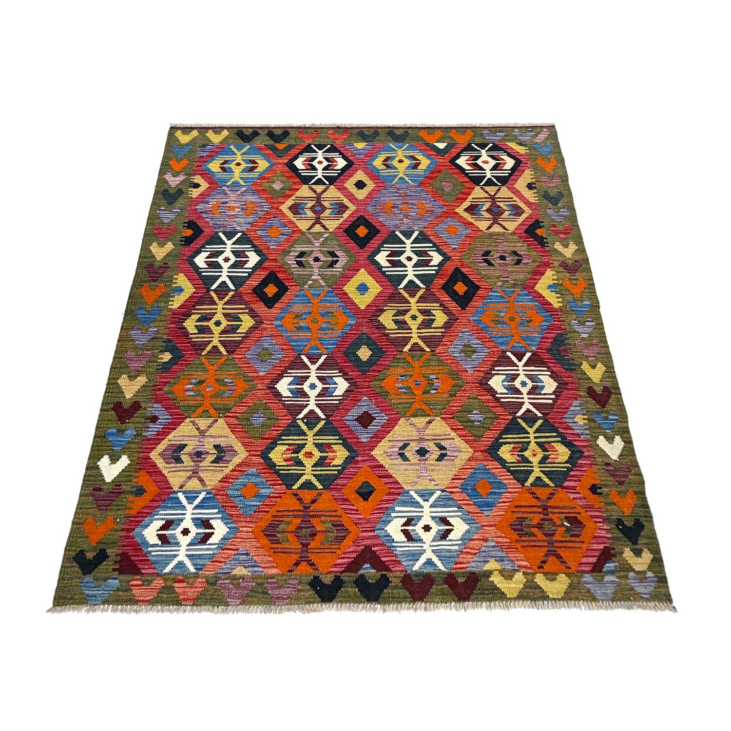 Handmade Afghan Vegetable Kilim 5' 1" x 6' 11" ft / 155 x 210 cm - No. W36824