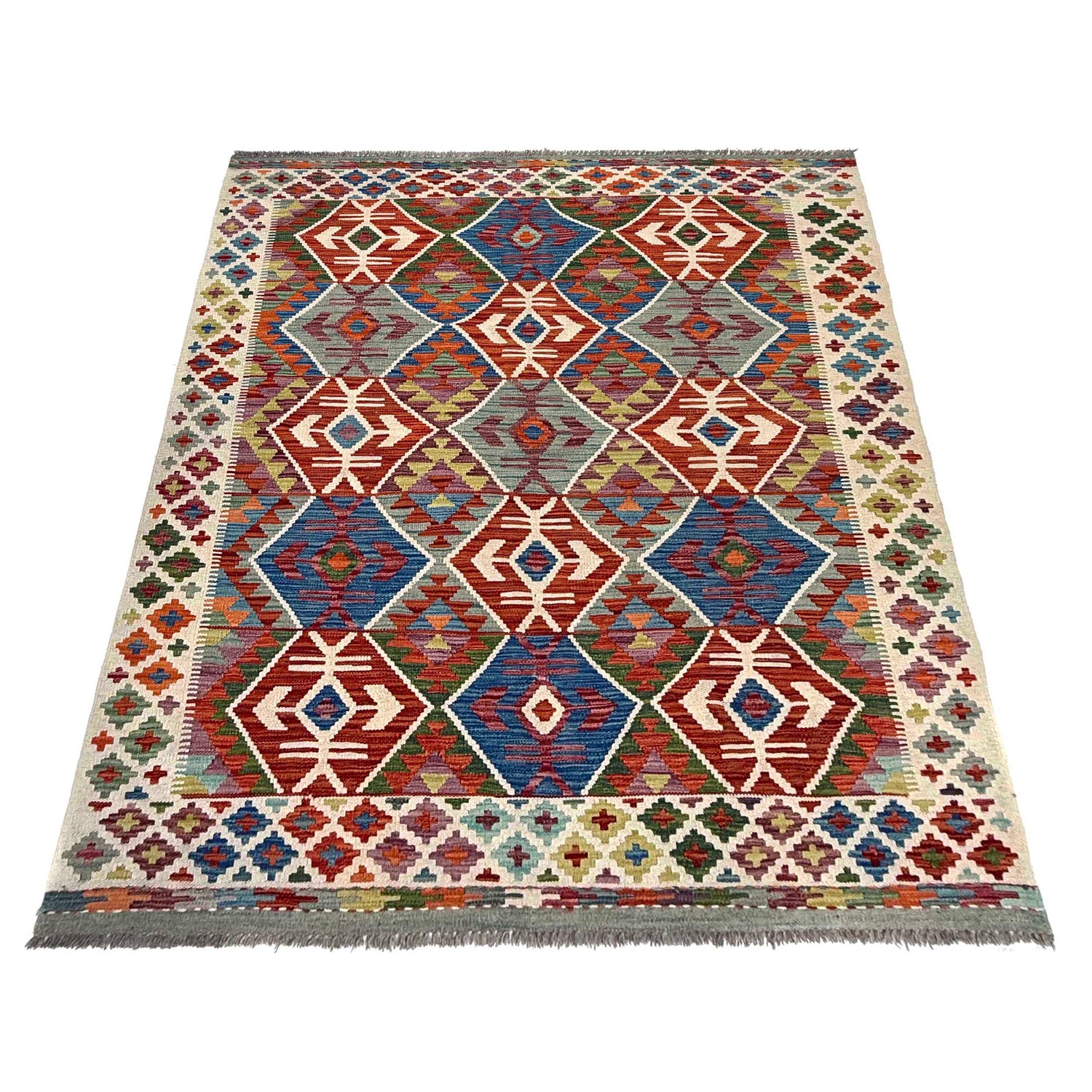 Hand Made Afghan Kilim 4' 10" x 6' 4" ft / 148 x 193 cm - No. W36828