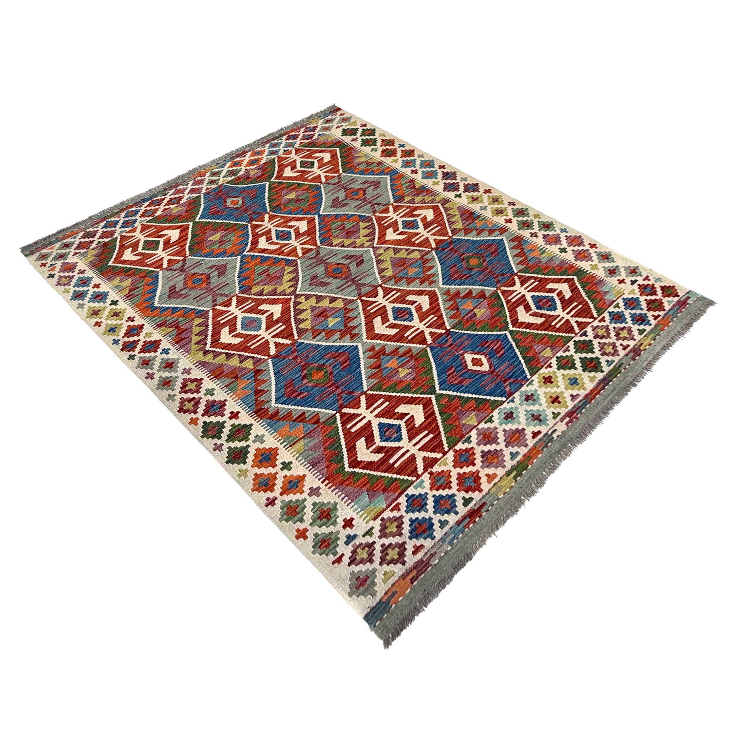 Hand Made Afghan Kilim 4' 10" x 6' 4" ft / 148 x 193 cm - No. W36828